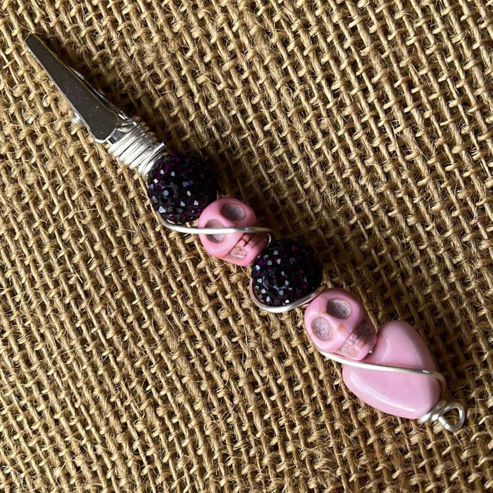 Pink skull and heart Roach Clip /  ATM Credit Card Holder/ Jewelry Assist